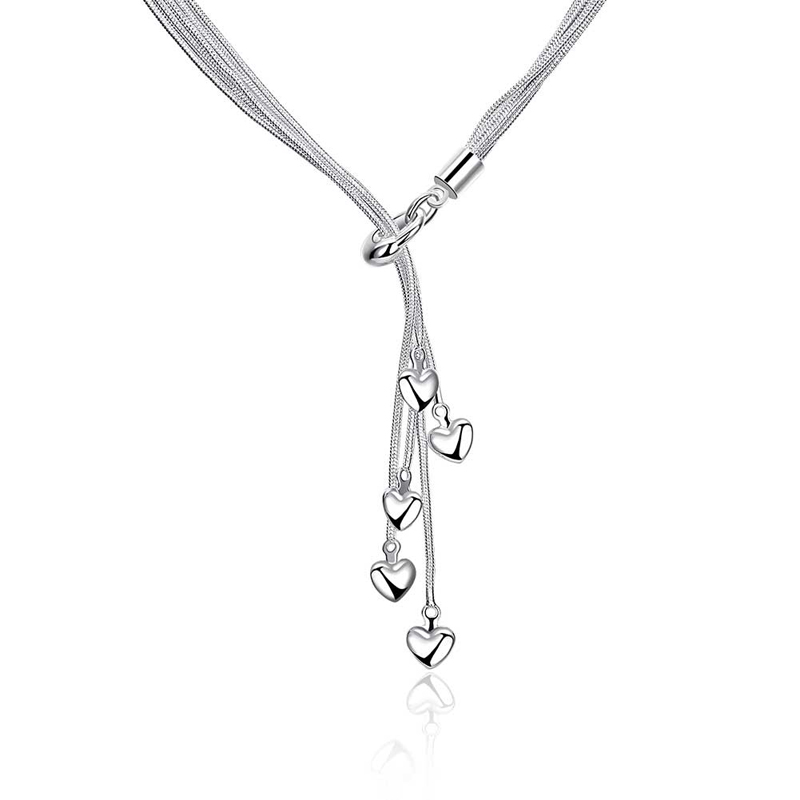 Heart Charm Pendant Chain Necklace - (S925) Silver Plated