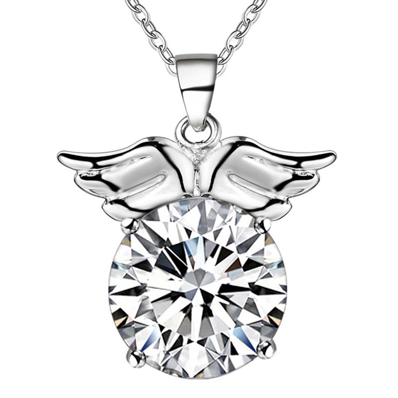 CZ Angel Wing Pendant Necklace - (S925) Silver Plated