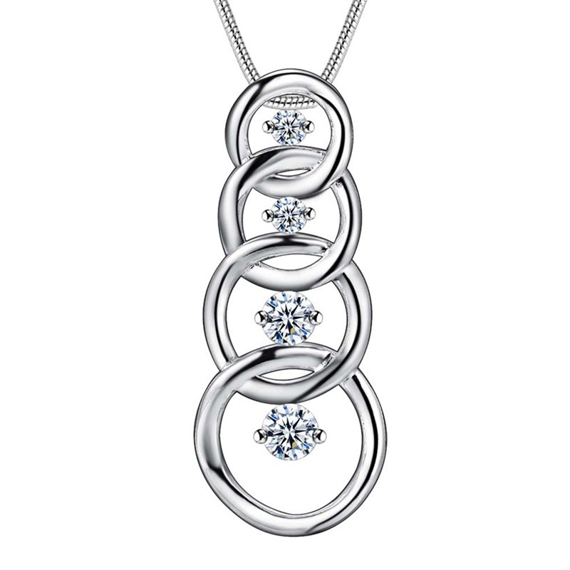 CZ Tiered Drop Pendant Necklace - (S925) Silver Plated