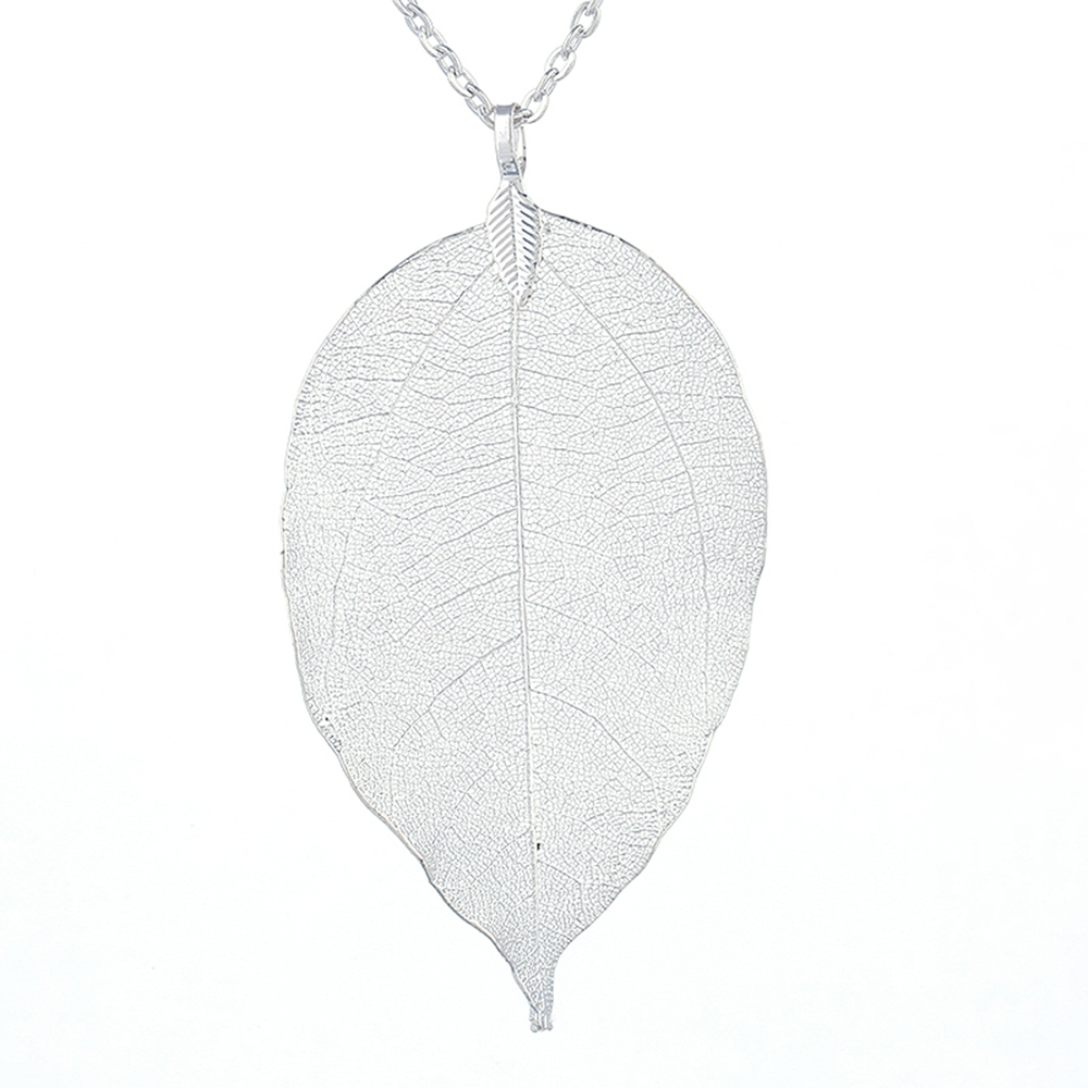 Natural Leaf Pendant Necklace - Silver Tone