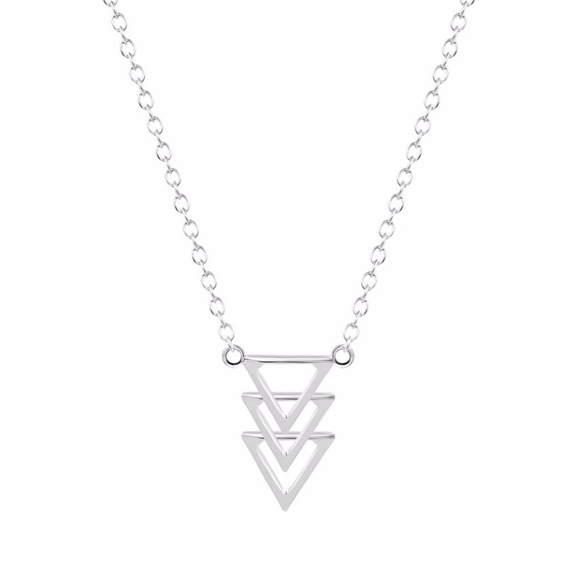 Tiered Triangle Pendant Necklace - Silver Tone