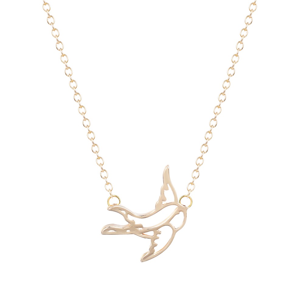 Swallow Bird Pendant Necklace - Gold Tone