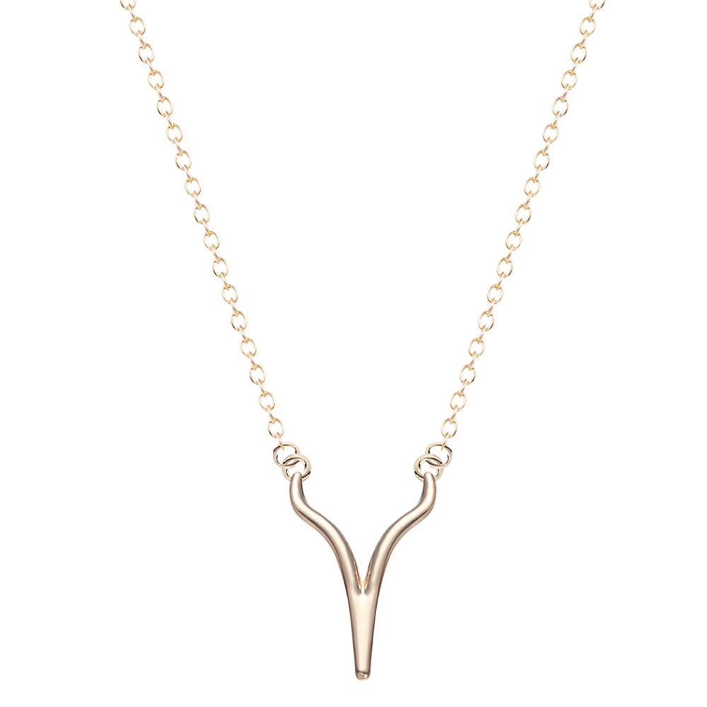 Chevron Antler Pendant Necklace - Gold Tone