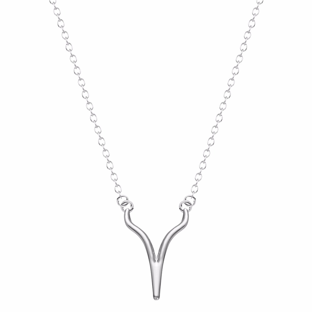 Chevron Antler Pendant Necklace - Silver Tone