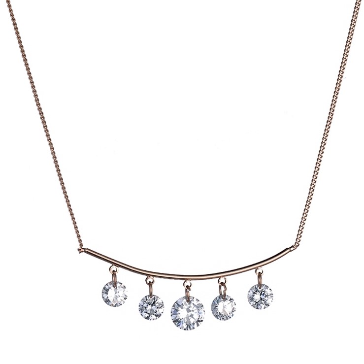 Curved Bar CZ Necklace - Rose Gold Tone