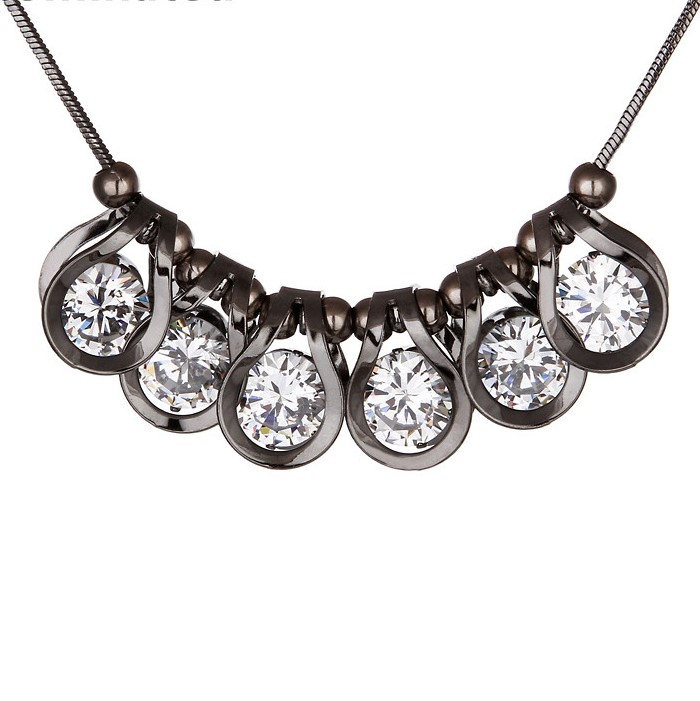 Zircon Clavicle Chain Necklace - Gunmetal Tone