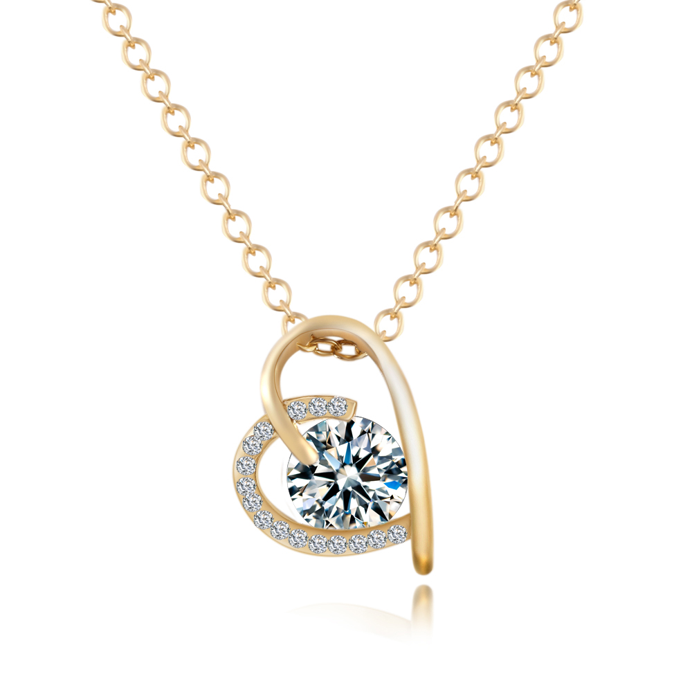 CZ Open Heart Pendant Necklace - Gold Tone