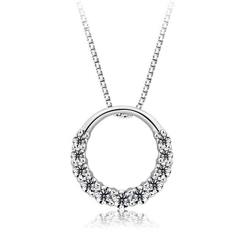 Round Ring W/ Dazzling Crystal Pendant Necklace - (S925) Silver Plated