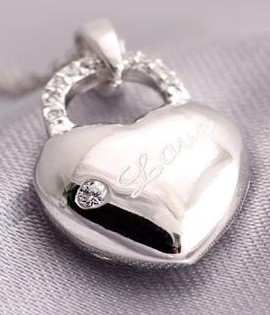 Love Locker w/ Crystal Pendant Necklace - (S925) Silver Plated