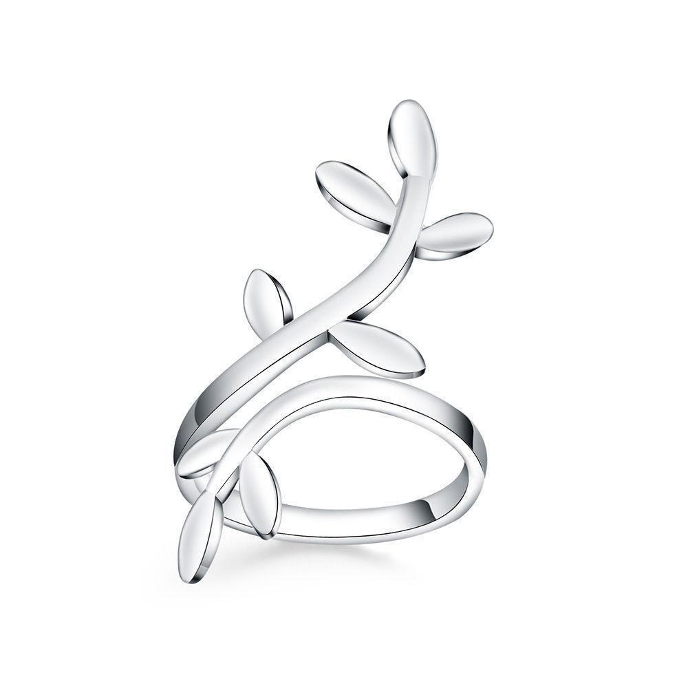 Leaf Petal Adjustable Ring - Silver Tone