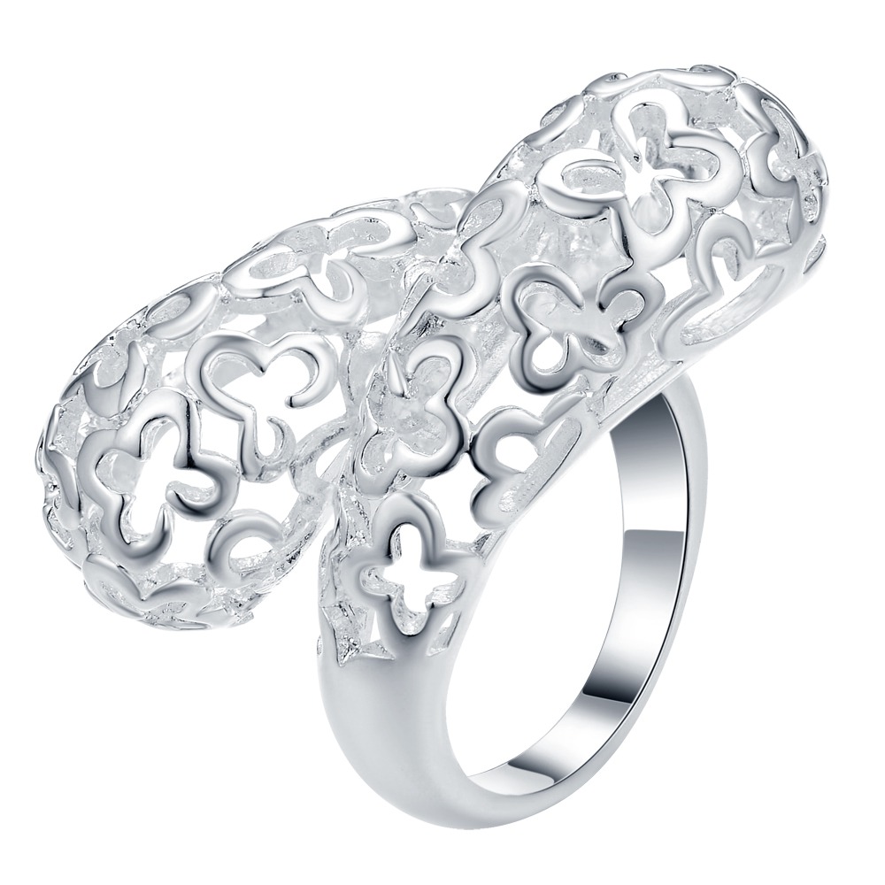 Cross Hollow Flower Ring - S(925) Silver Plated - Adjustable