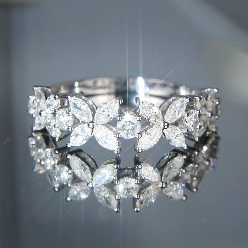 CZ Four Flower Ring - (S925) Silver Plated