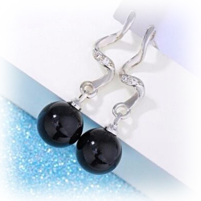 Shambhala Black Agate Silver Earrings - (S925) Silver Plated