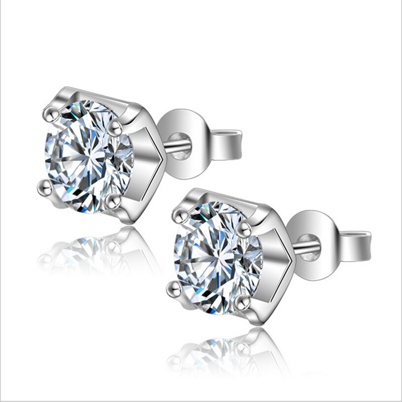 Four Claws Cubic Zirconia Stud Earrings - (S925) Silver Plated