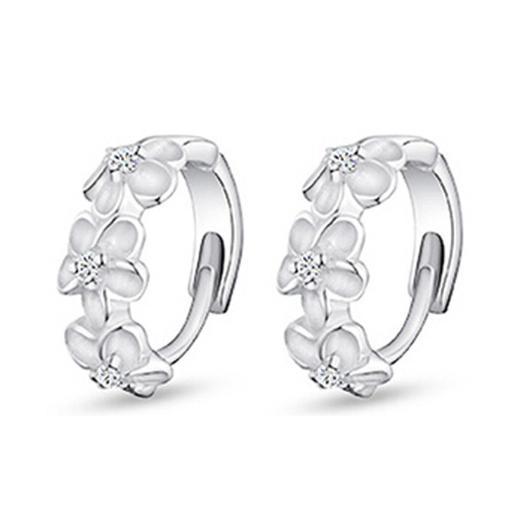 3D Plum Flower Silver Plated Earrings