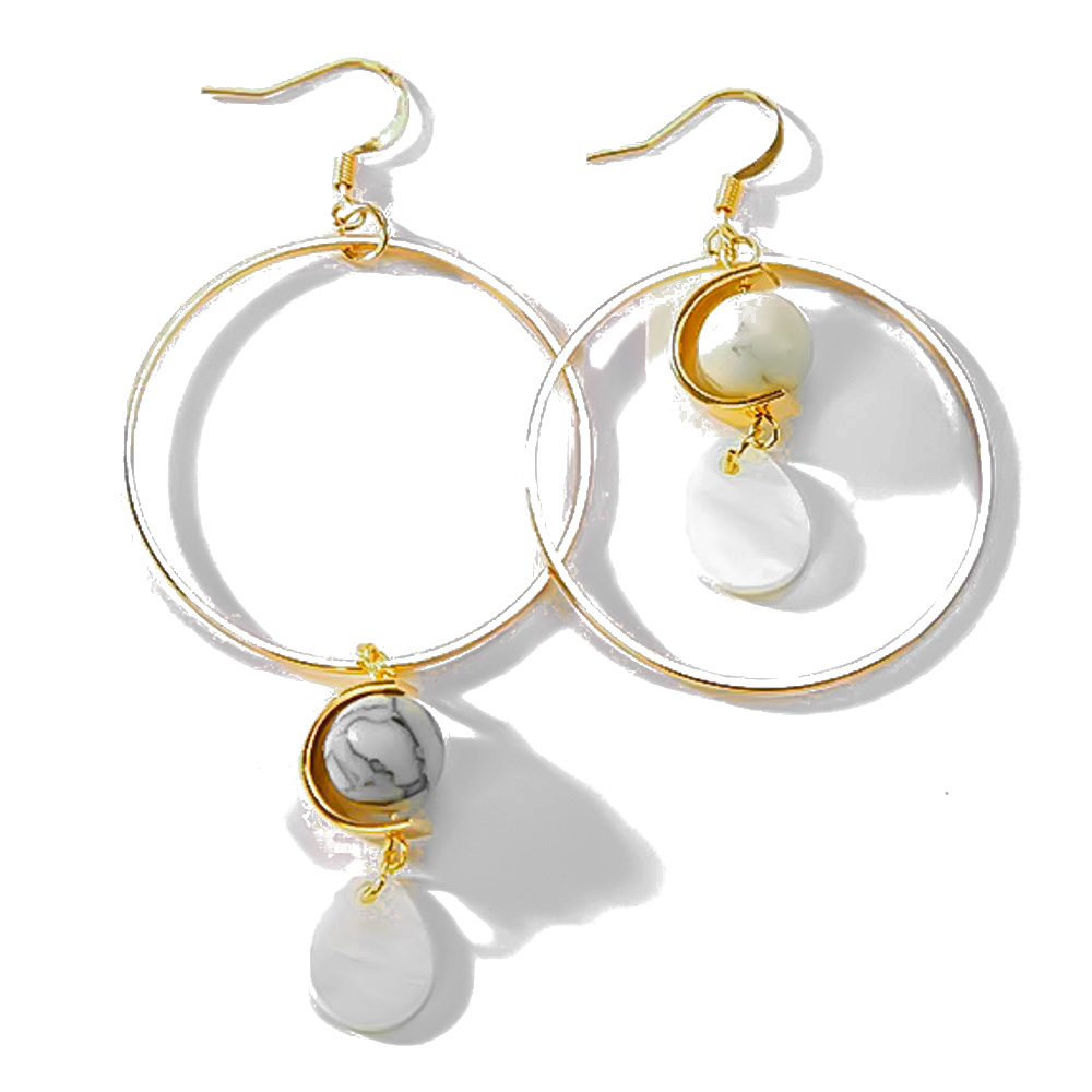 Bohemian Asymmetric Bead Ball Long Shell Teardrop - Gold Tone