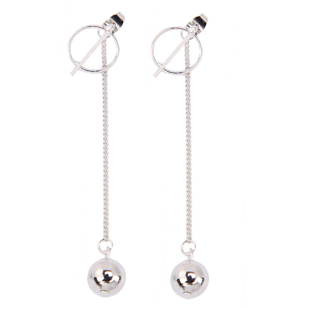 Punk Tassel Long Chain Silver Ball Drop Earrings