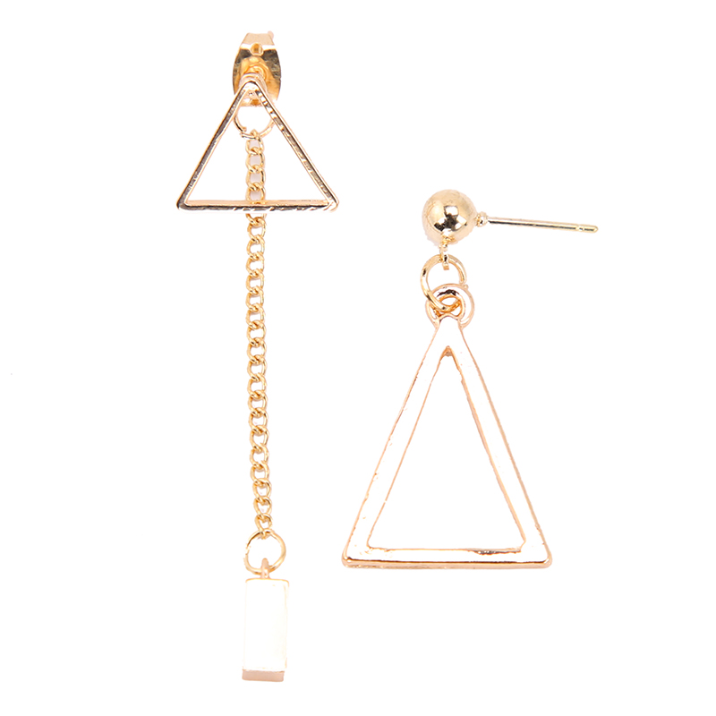 Geometric Triangular Asymmetric Drop Stud Earrings - Gold Tone