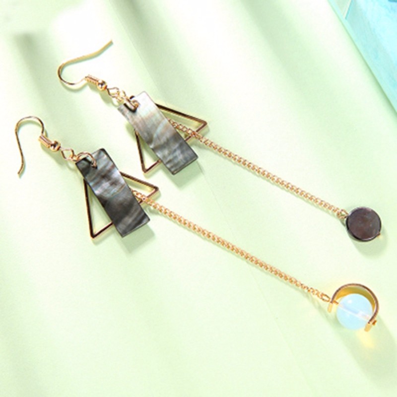 Triangular Sequins Asymmetric Gold Tone Earrings