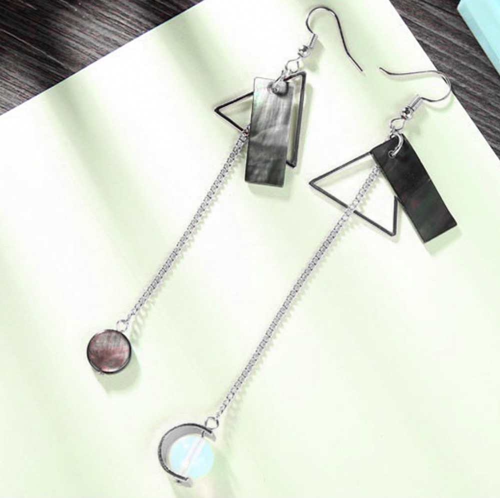 Triangular Sequin Asymmetric Silver Tone Earrings
