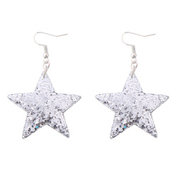 Sequin Star Long Chain Drop Earring - Silver Tone