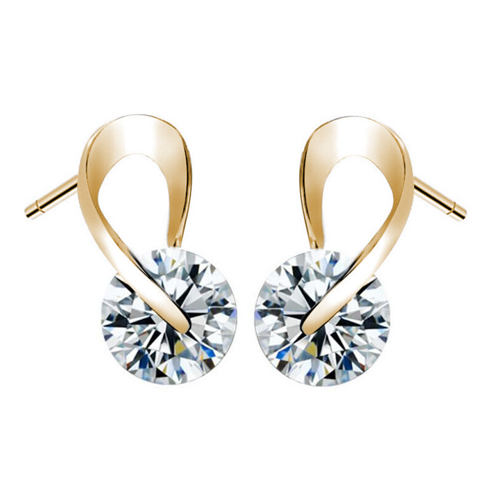 Zircon Infinity Stud Earrings - Gold Tone