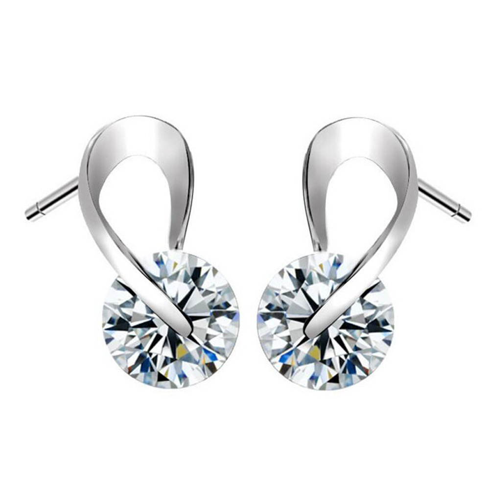 Zircon Infinity Stud Earrings - Silver Tone
