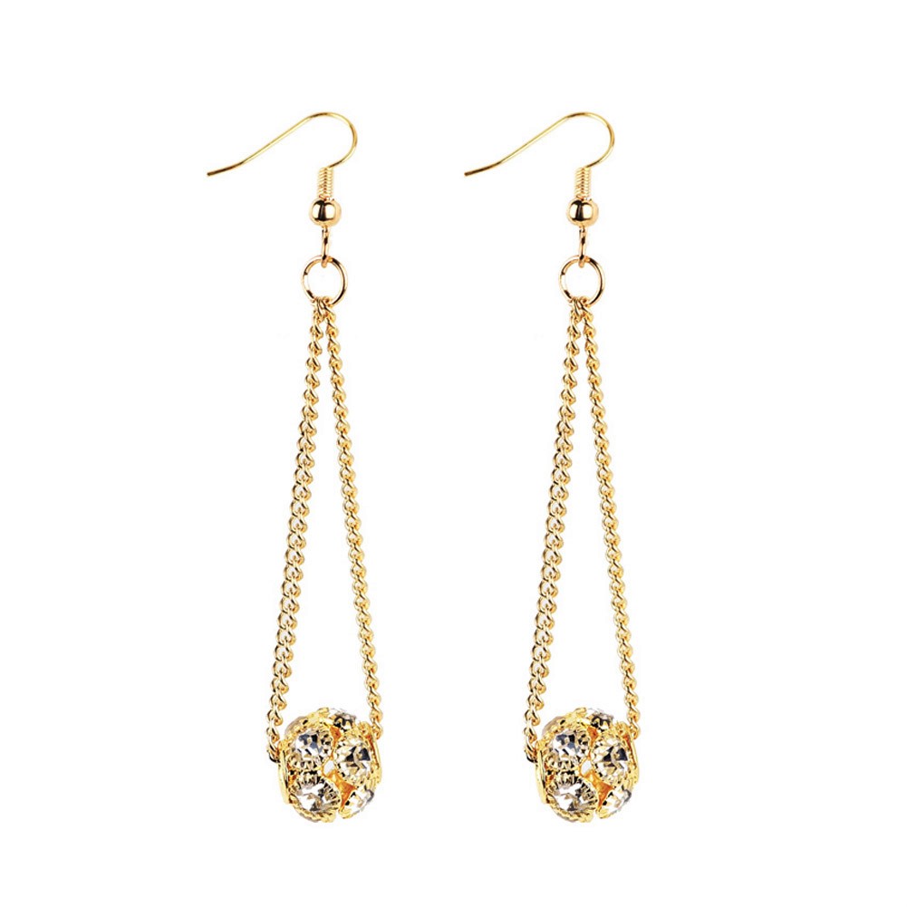 Chain Shiny Ball Drop Hook Earrings - Gold Tone