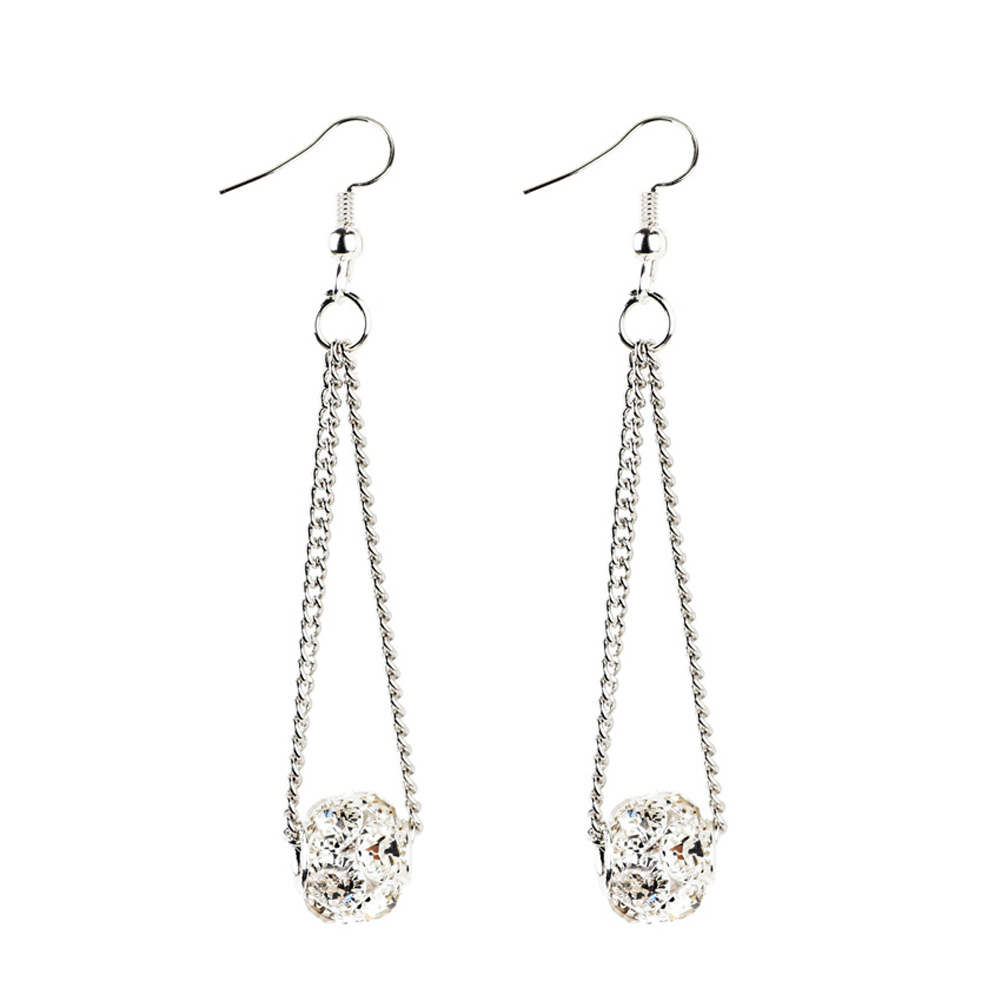 Chain Shiny Ball Drop Hook Earrings - Silver Tone