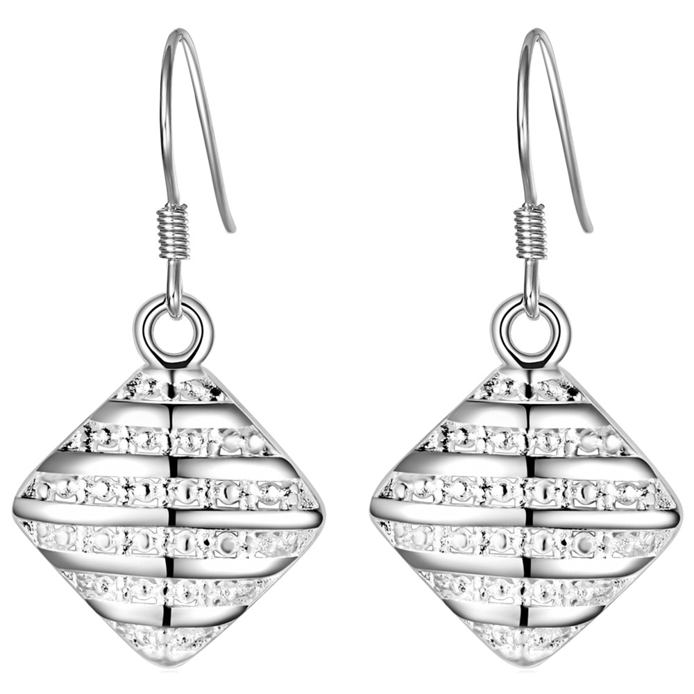 Diamond Shaped Drop Earrings- (S925) Silver Plated