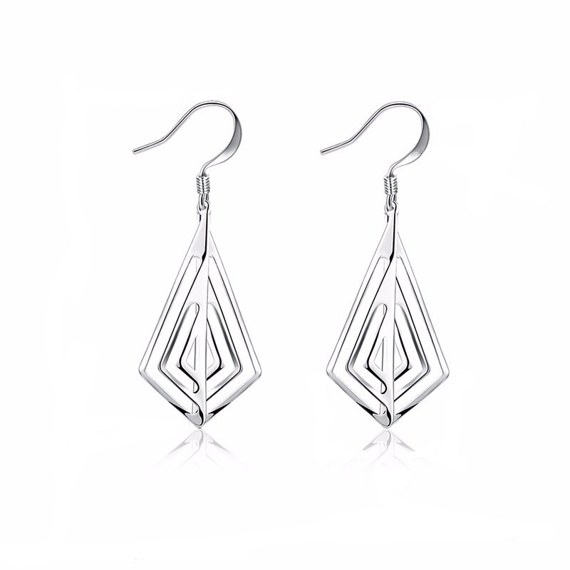 Diamond shaped Drop Hook Earrings - (S925) Silver Plated
Plated