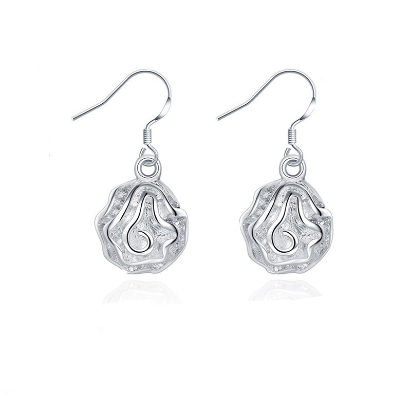 Rose Drop Hook Earrings - (S925) Silver Plated