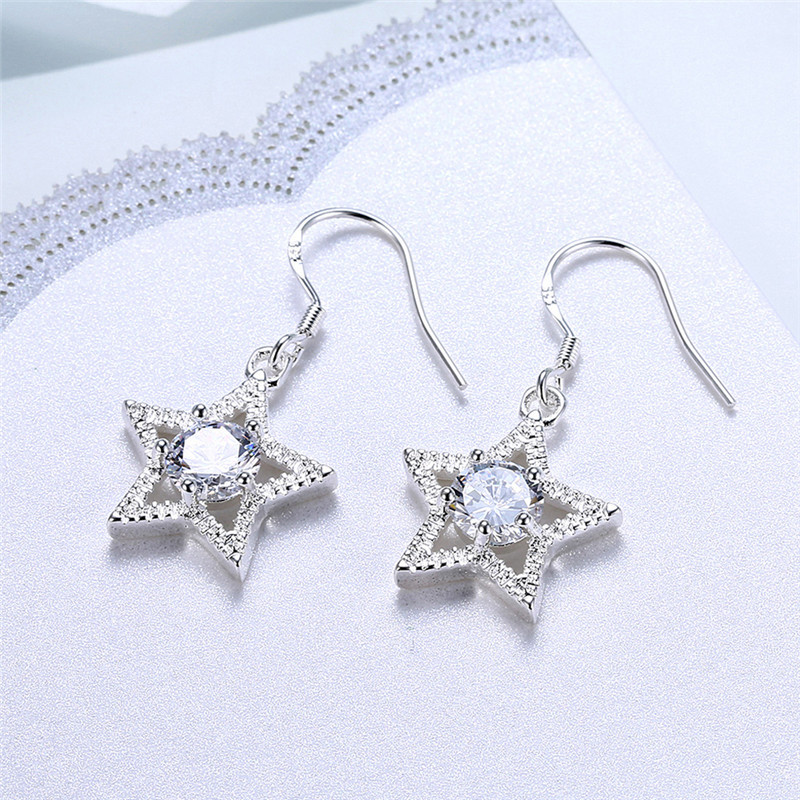 CZ S925 Silver Star Drop Earrings