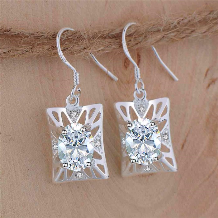CZ Rectangle Drop Earrings - S925 Silver