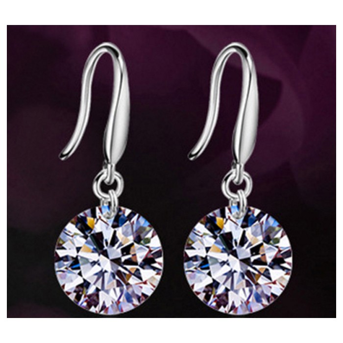 Handmade CZ Drop Hook Earrings - (S925) Silver Plated