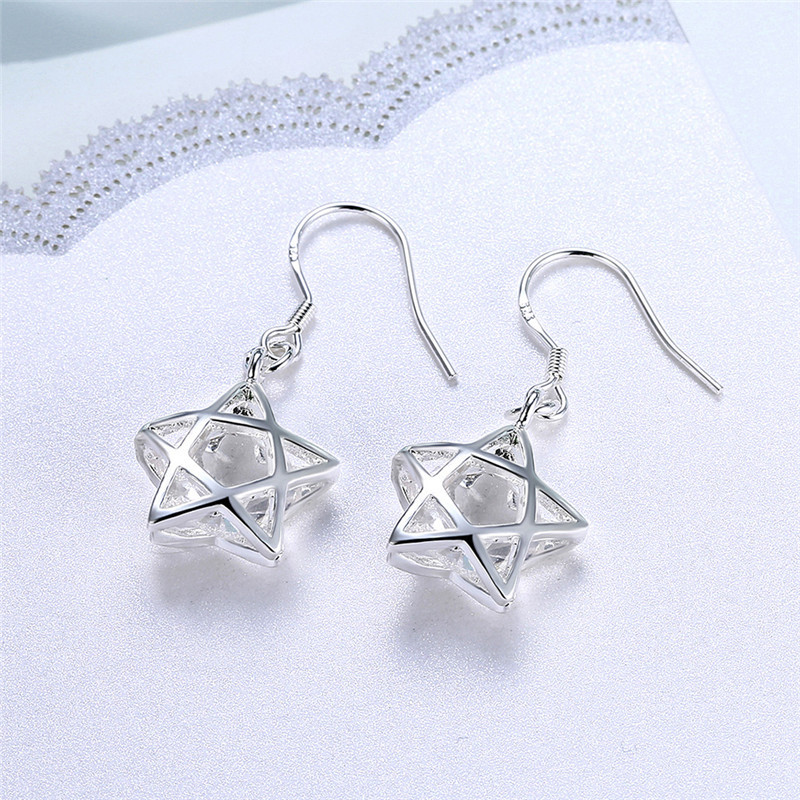 CZ Filigree Star Drop Earrings - (S925) Silver Plated