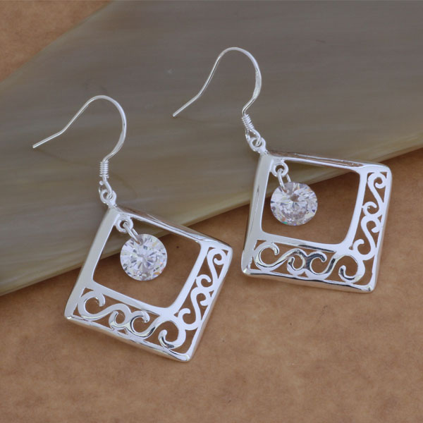 CZ Open Kite Drop Hook Earrings - (S925) Silver Plated