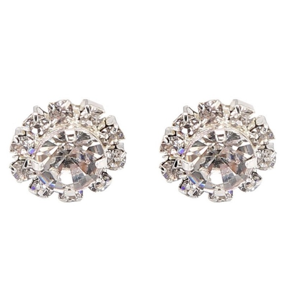 Crystal Flower Stud Earrings - Silver Tone