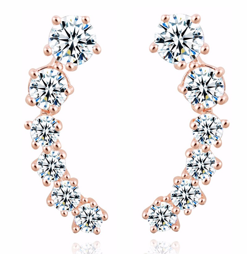Climber CZ Stud Earrings - Gold Tone