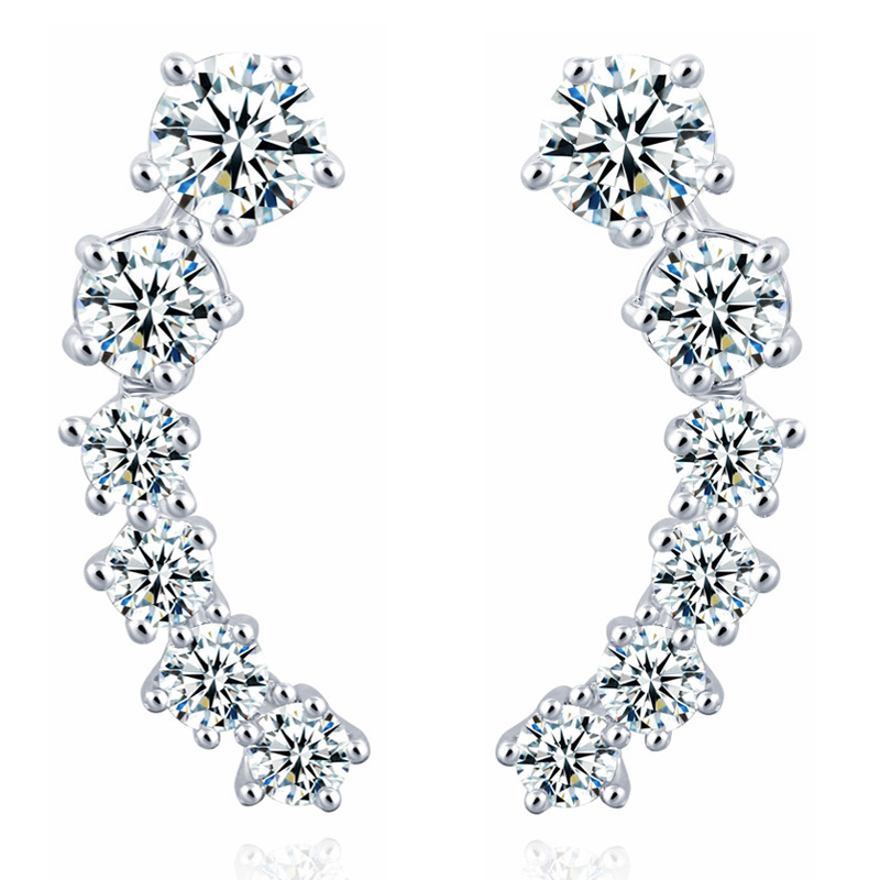 Climber CZ Stud Earrings - Silver Tone