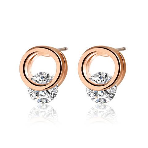 Tension Set CZ Stud Earrings - Gold Tone