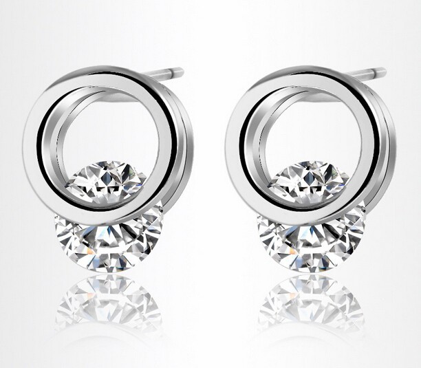 Tension Set CZ Stud Earrings - Silver Tone
