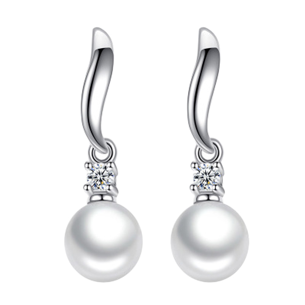 CZ Pearl Drop Stud Earrings - (S925) Silver Plated