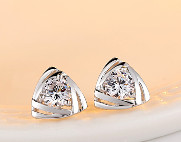 CZ Double Triangle Stud Earrings - (S925) Silver Plated