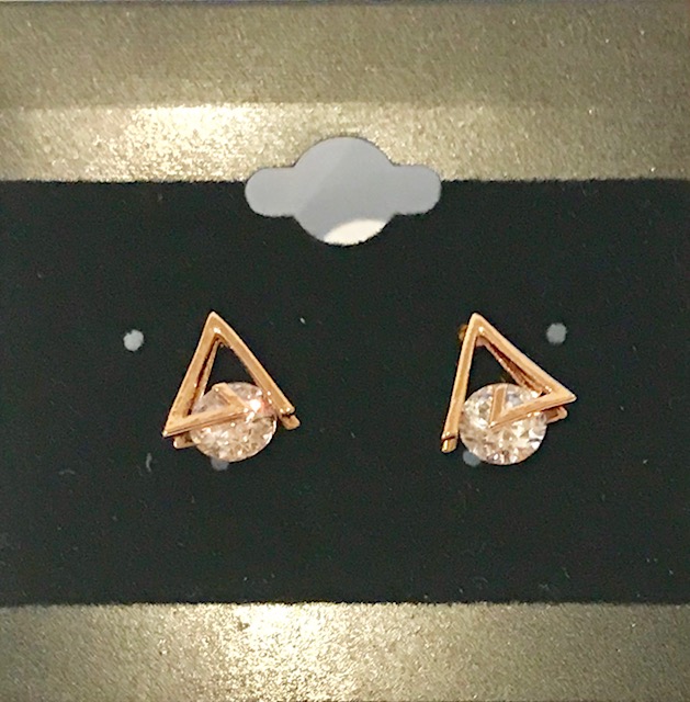CZ Triangle Stud Earrings - Rose Gold Tone
