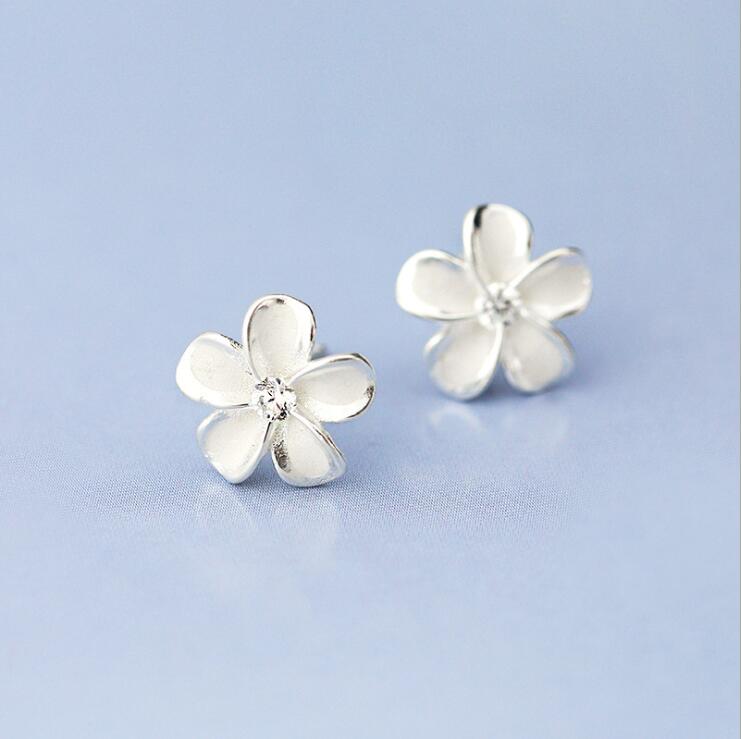 CZ Cherry Blossom Stud Earrings - (S925) Silver Plated
