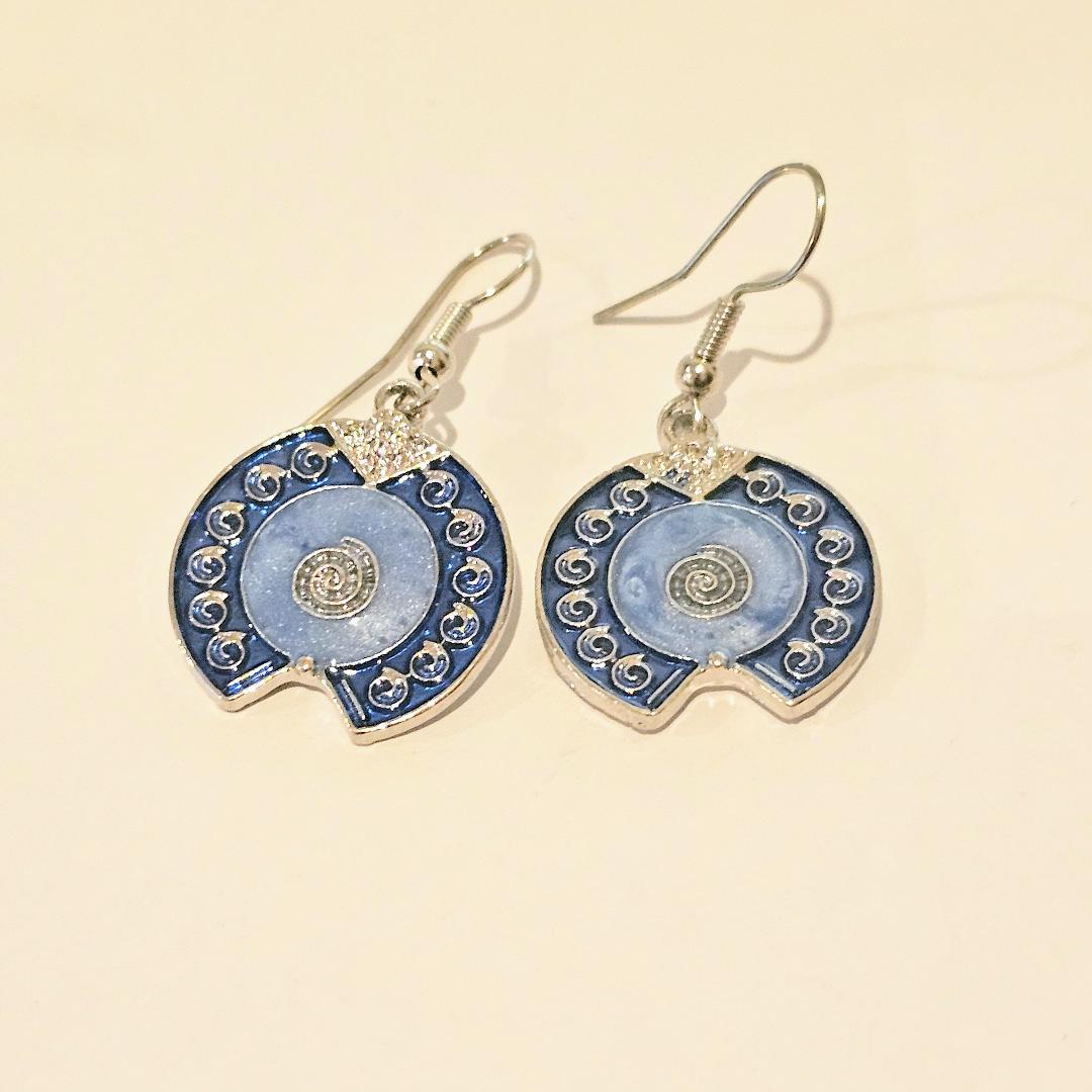 Gaudi-Inspired Blue Disc Drop Hook Earrings - Silver Tone