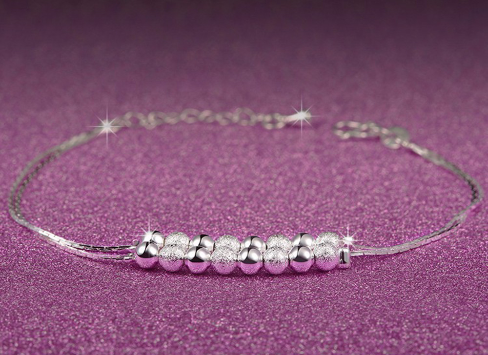 Sterling Silver Stardust and Bead Charms Bracelet - (S925) Silver