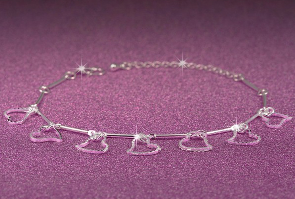 Sterling Silver Heart Charms Bracelet - (S925) Silver